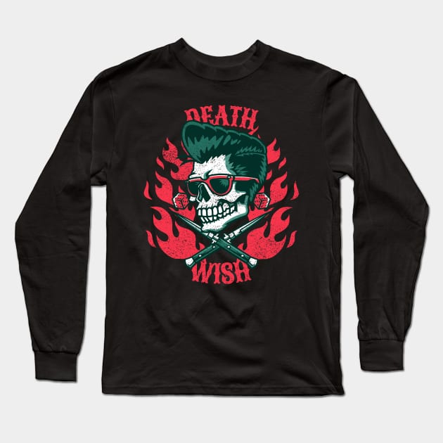 Death Wish Flames Long Sleeve T-Shirt by JETBLACK369